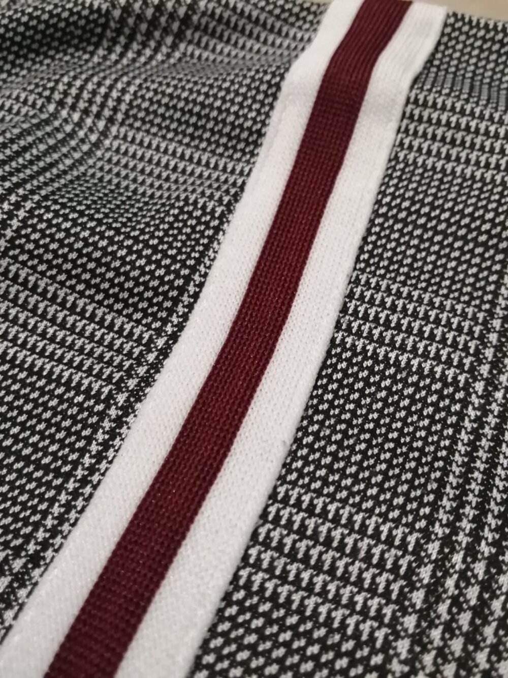 Guess Glen Plaid Trousers with Burgundy/White Stripe - Picture 6 of 8